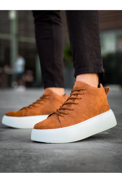 LE10 Bağcıklı Erkek Yüksek Taban İthal Süet Taba Spor Bot - Resim 5