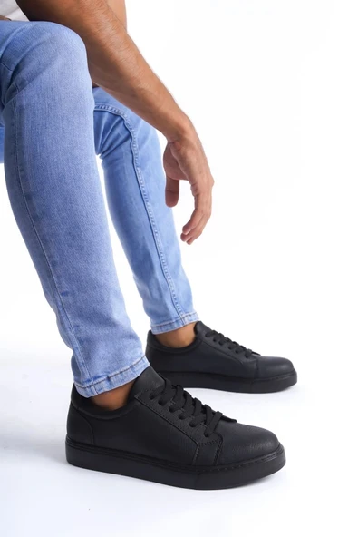 Slw165 Elite Bağcıklı Cilt Erkek Günlük Sneaker Ayakkabı St Siyah