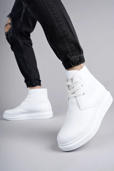 SLW207 Oslo Bağcıklı Cilt Erkek Günlük Spor Bot BT Beyaz - Resim 2