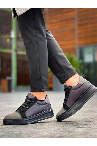 Erkek AyakkabıKB-X46 Kuback Siyah Gri Yüksek Siyah Taban Günlük Spor Ayakkabı - Resim 2