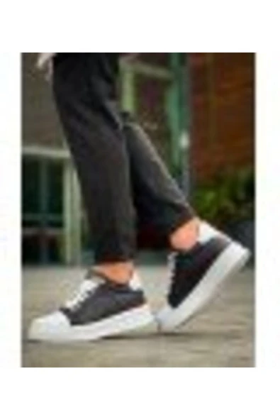 Erkek AyakkabıKB-X46 Kuback Siyah Beyaz Yüksek Beyaz Taban Günlük Spor Ayakkabı - Resim 4
