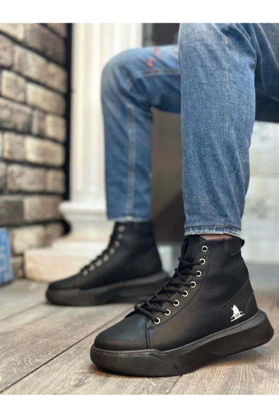BA0155 Bağcıklı Erkek Yüksek Taban Siyah Spor Bot - Resim 2