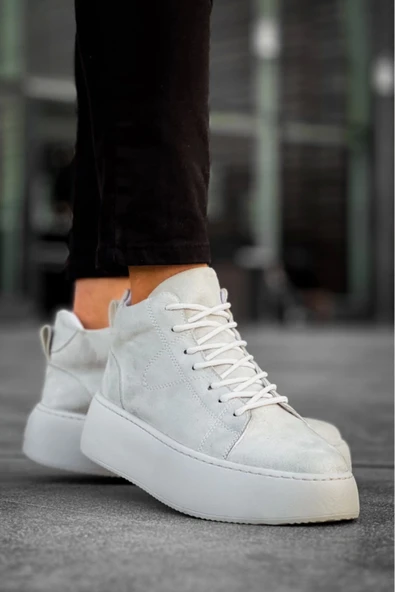 LE10 Bağcıklı Erkek Yüksek Taban İthal Gri Süet Spor Bot - Resim 4