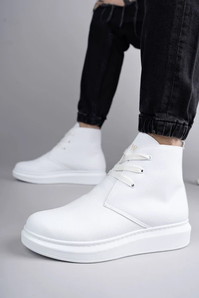 SLW207 Oslo Bağcıklı Cilt Erkek Günlük Spor Bot BT Beyaz - Resim 4