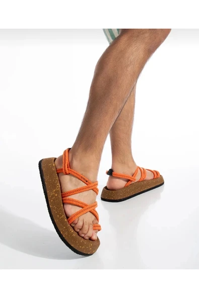 BA0343 Erkek Bodrum İp Halat Turuncu Günlük Sandalet ürün görseli