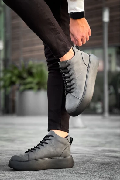 LE10 Bağcıklı Erkek Yüksek Siyah Taban Antrasit Spor Bot - Resim 3