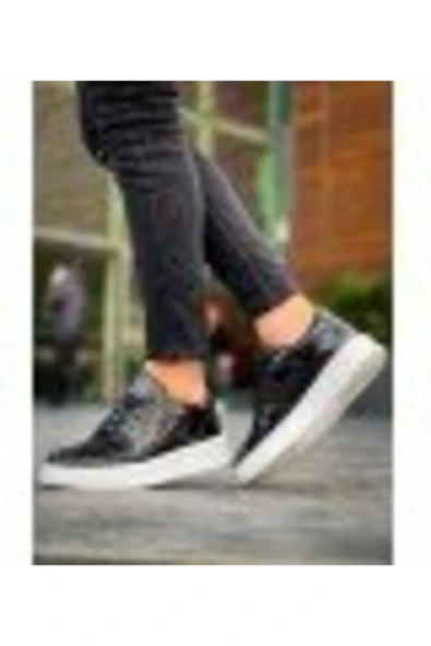 Erkek AyakkabıKB-X8 Kuback Siyah Rugan Detaylı Beyaz Yüksek Taban Günlük Spor Ayakkabı - Resim 3