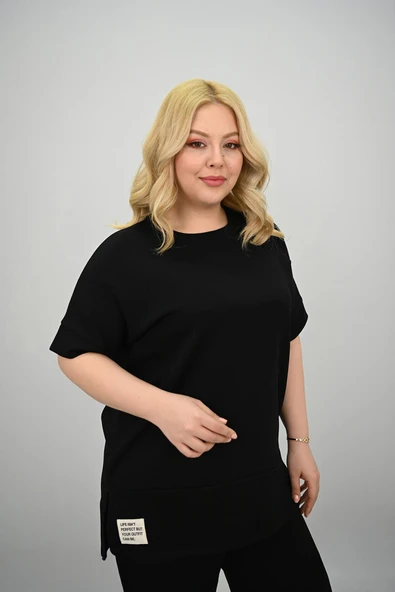 Kadın Büyük Beden Modal Kumaş Kısa Kollu Bol Paça Eşofman Takımı 8184-25 - 7