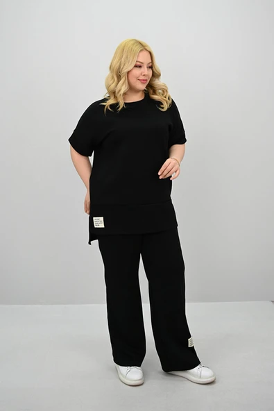 Kadın Büyük Beden Modal Kumaş Kısa Kollu Bol Paça Eşofman Takımı 8184-25 - 4