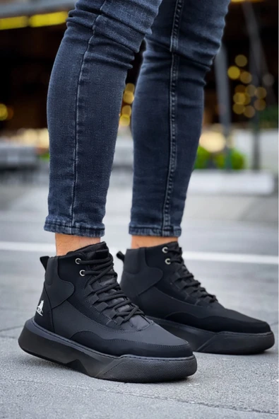 BA0318 Bağcıklı Erkek Yüksek Taban Siyah Taban Spor Bot - Resim 2