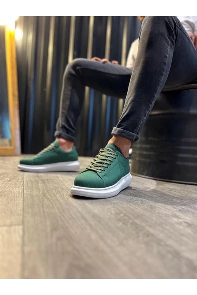 Knack Yüksek Taban Günlük Ayakkabı 045 Yeşil (Beyaz Taban) - Resim 5
