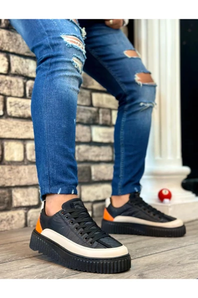 BA0801 BOA Yüksek Taban Siyah Paraşüt Kumaş Turuncu Cilt Detaylı Erkek Ayakkabı ürün görseli 1