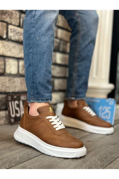 BA0327 BOA Taba Beyaz Kalın Yüksek Taban Bağcıklı Spor Erkek Ayakkabı - Resim 2