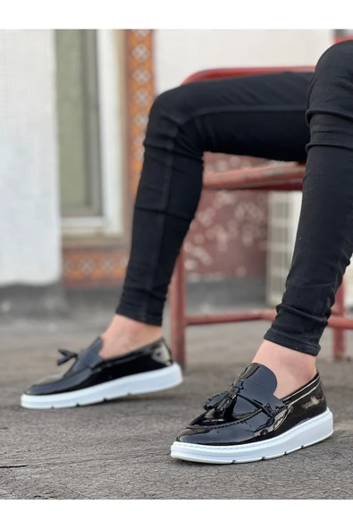 BA0005 Bağcıksız Yüksek Taban Klasik Rugan Kemerli Püsküllü Corcik Erkek Ayakkabı - Resim 2