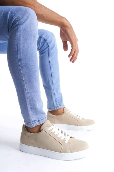 SLW165 Elite Bağcıklı Süet Erkek Günlük Sneaker Ayakkabı BT Krem - Resim 2