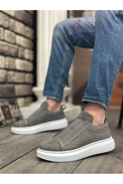 BA0307 BOA Kalın Süet Yüksek Taban Çift Bant Gri Erkek Ayakkabı ürün görseli