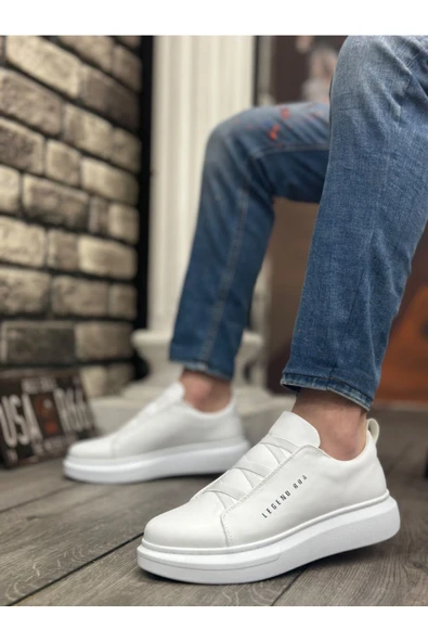 BA0134 BOA Kalın Yüksek Taban Çapraz Bant Beyaz Erkek Ayakkabı ürün görseli