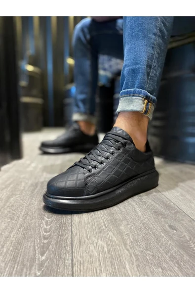 Knack Yüksek Taban Günlük Ayakkabı 044 KAPİTONE Siyah (Siyah Taban) - Resim 2