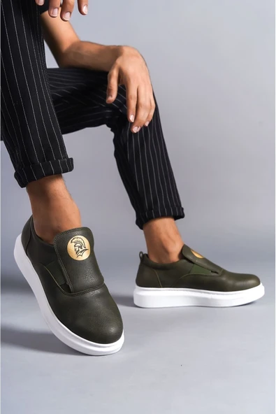 Erkek AyakkabıSLW161 Hippo Bağcıksız Cilt Erkek Günlük Sneaker Ayakkabı BT Haki - Resim 2