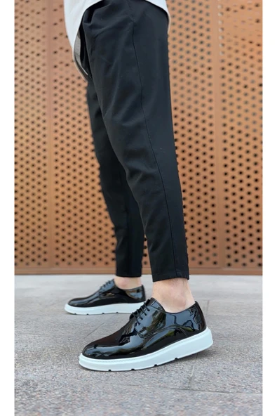 BA0003 Bağcıklı Klasik  Siyah Rugan Yüksek Taban Casual Erkek Ayakkabı - Resim 4