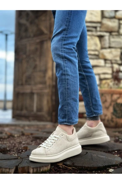 BA0547 BOA Kalın Yüksek Krem Taban Krem Süet Bağcıklı Spor Erkek Ayakkabı ürün görseli 1