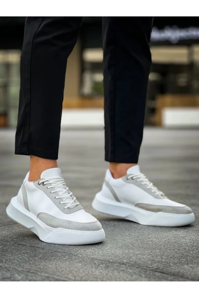 BA0354 Günlük Bağcıklı Erkek Gri Parçalı Beyaz  Yüksek Taban Spor Ayakkabı ürün görseli 1