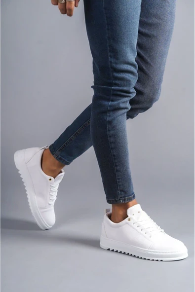 SLW152 Cool Bağcıklı Cilt Erkek Günlük Spor Klasik Ayakkabı BT Beyaz - Resim 4