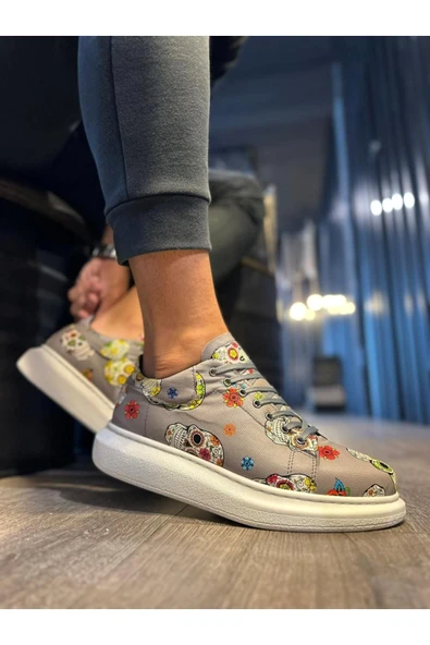Yüksek Taban Renkli Baskılı Günlük Ayakkabı  Gri alithestereo - Resim 2