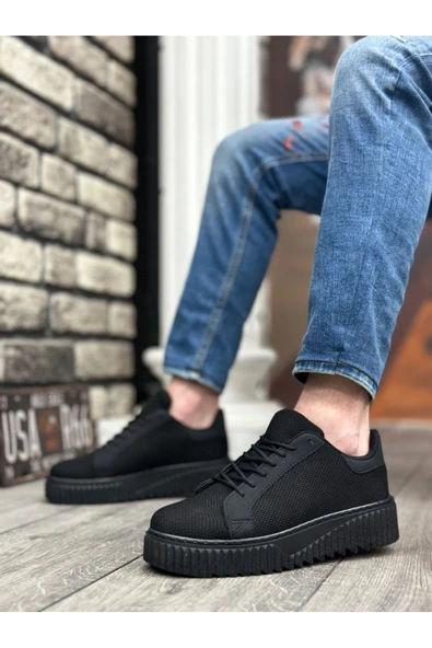BA0803 BOA Yüksek Siyah Taban Triko Siyah Erkek Ayakkabı - Resim 3