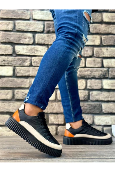 BA0801 BOA Yüksek Taban Siyah Paraşüt Kumaş Turuncu Cilt Detaylı Erkek Ayakkabı - Resim 2