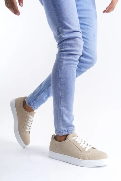 SLW165 Elite Bağcıklı Süet Erkek Günlük Sneaker Ayakkabı BT Krem - Resim 4