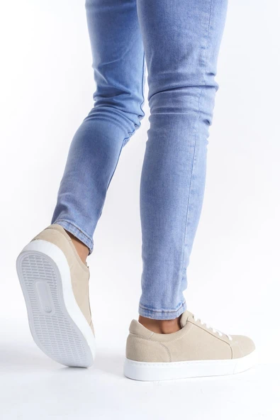 SLW165 Elite Bağcıklı Süet Erkek Günlük Sneaker Ayakkabı BT Krem - Resim 3