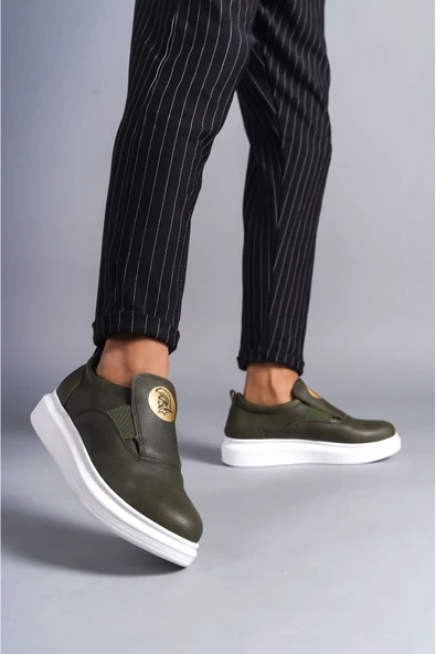 Erkek AyakkabıSLW161 Hippo Bağcıksız Cilt Erkek Günlük Sneaker Ayakkabı BT Haki - Resim 3