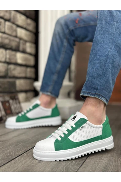 BA0323 BOA Kalın Tırtık Yüksek Taban Beyaz Yeşil Bağcıklı Spor Erkek Ayakkabı - Resim 2