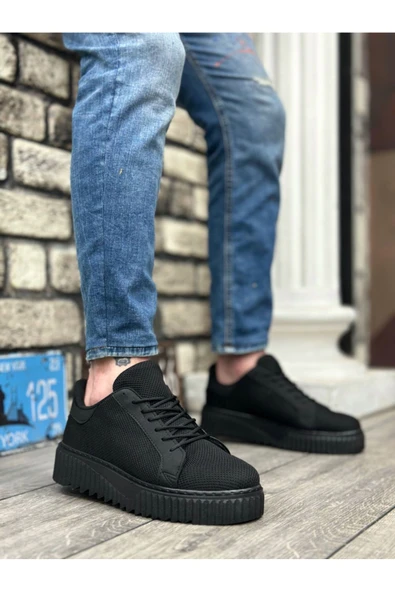 BA0803 BOA Yüksek Siyah Taban Triko Siyah Erkek Ayakkabı - Resim 2