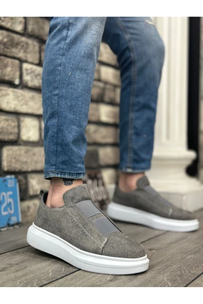 BA0307 BOA Kalın Süet Yüksek Taban Çift Bant Gri Erkek Ayakkabı - Resim 2