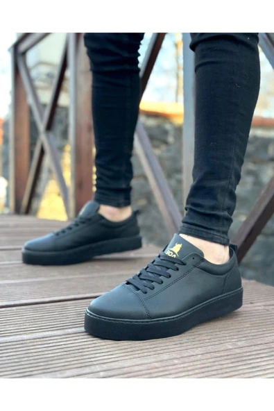 BA0104 Bağcıklı Siyah Cilt  Spor Klasik Erkek Ayakkabı - 2