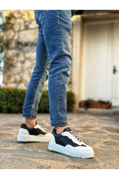 BA0802 BOA Siyah Renk Beyaz Parçalı Yüksek Taban Erkek Günlük Ayakkabı - Resim 3