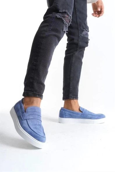 SLW180 Estilo X Bağcıksız Süet Erkek Günlük Spor Klasik Ayakkabı BT Mavi - Resim 3