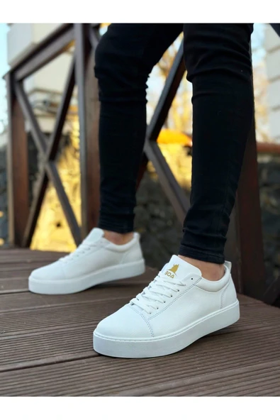 BA0104 Bağcıklı Beyaz Cilt  Spor Klasik Erkek Ayakkabı - Resim 2