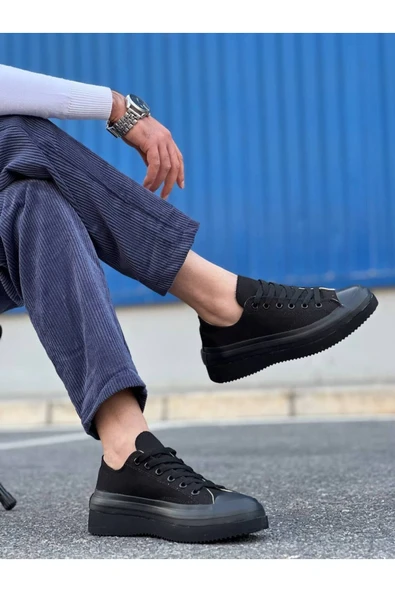 KB-CX-3 Kuback Kısa Siyah Keten Siyah Yüksek Taban Spor Ayakkabı - Resim 4
