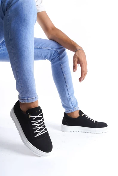 SLW152 Cool Bağcıklı Süet Erkek Günlük Spor Klasik Ayakkabı BT Siyah - Resim 3