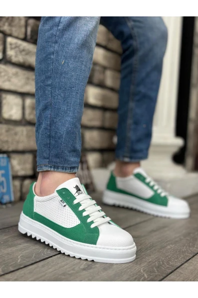 BA0323 BOA Kalın Tırtık Yüksek Taban Beyaz Yeşil Bağcıklı Spor Erkek Ayakkabı ürün görseli 1