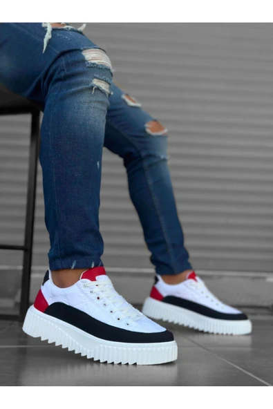 BA0801 BOA Yüksek Taban Beyaz Paraşüt Kumaş Cilt Detaylı Erkek Ayakkabı - Resim 3