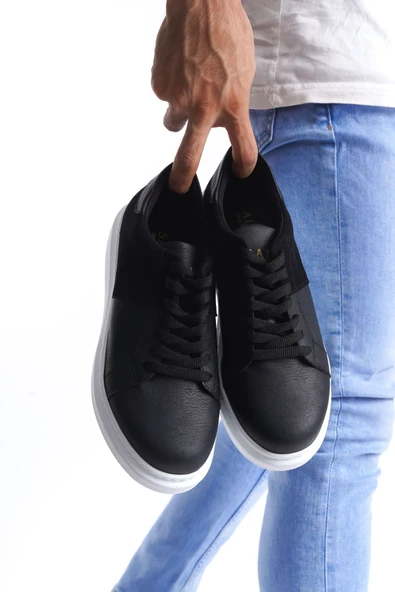 SLW151 Boost Bağcıklı Cilt Süet Erkek Günlük Sneaker Ayakkabı BT Siyah
