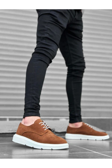 BA0003 Bağcıklı Süet Klasik Taba Beyaz Yüksek Taban Casual Erkek Ayakkabı - Resim 3