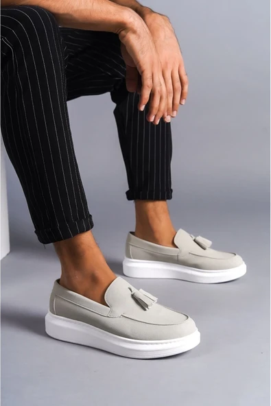 SLW154 Blaze Bağcıksız Püsküllü Süet Erkek Günlük Spor Klasik Ayakkabı BT Gri - Resim 2