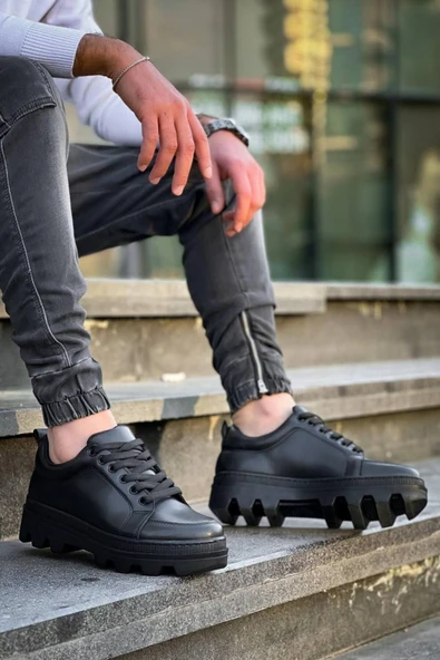KB-056 Kuback Siyah Cilt Siyah Yüksek Taban Günlük Spor Ayakkabı - Resim 2