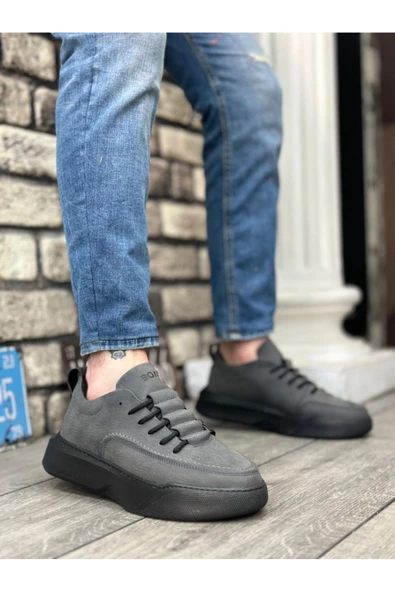 BA0332 Merdiven Desen Bağcıklı Erkek Yüksek Taban Füme Cilt Spor Ayakkabı - Resim 2