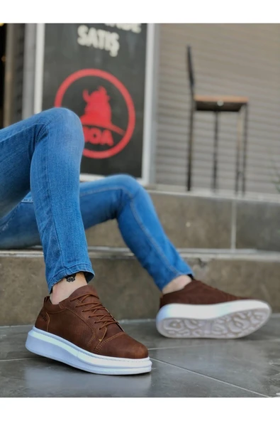 BA0548 BOA Kalın Yüksek Taban Taba Beyaz Bağcıklı Spor Erkek Ayakkabı ürün görseli